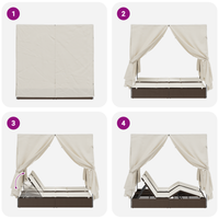 Lettino doppio  con tetto e tende in polyrattan marrone