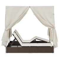 Lettino doppio  con tetto e tende in polyrattan marrone