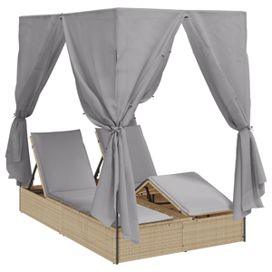lettino da sole doppio Set di 2 Beige e grigio chiaro Polyrattan