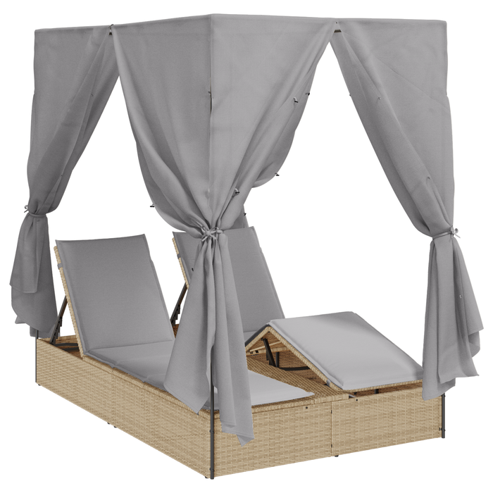 lettino da sole doppio Set di 2 Beige e grigio chiaro Polyrattan