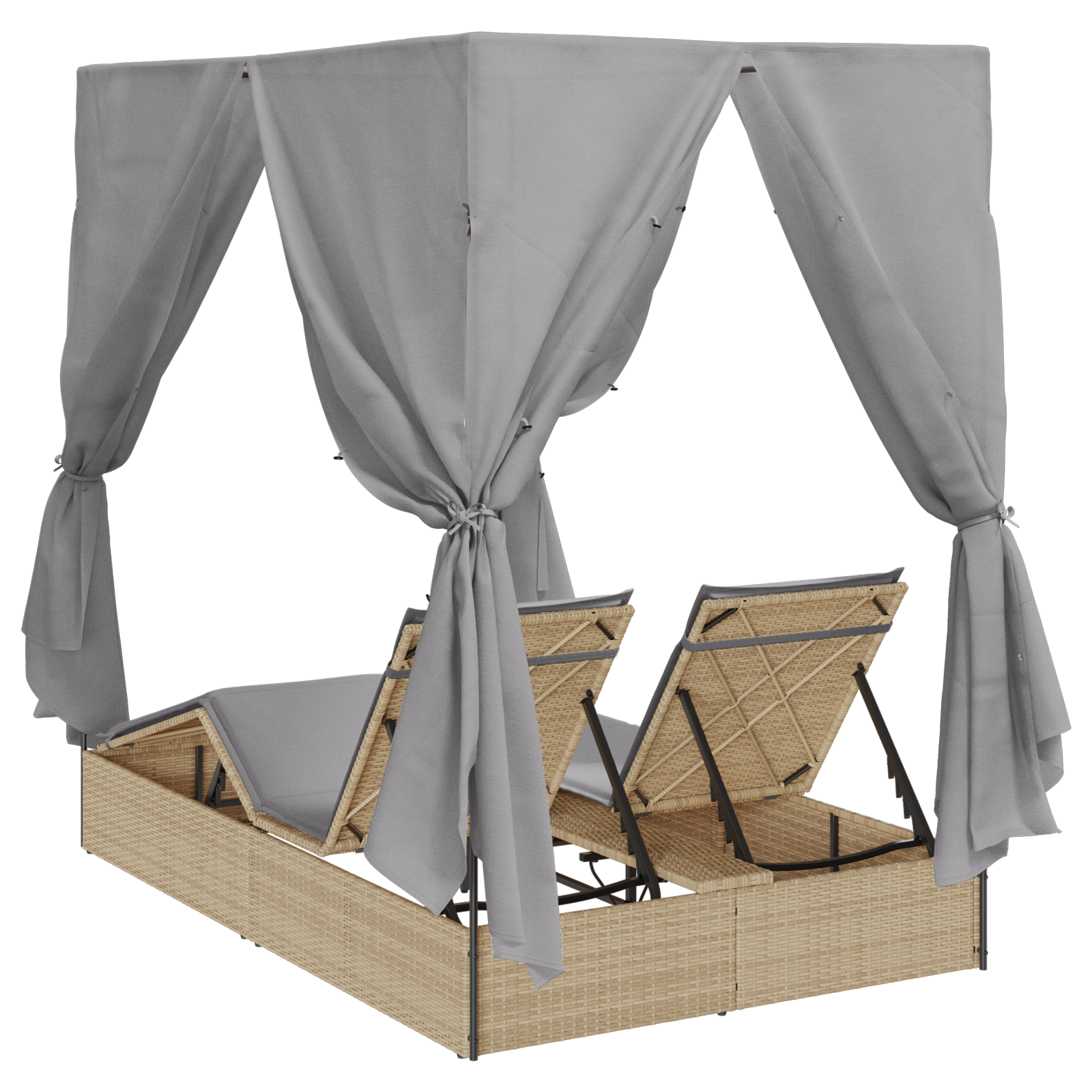 lettino da sole doppio Set di 2 Beige e grigio chiaro Polyrattan