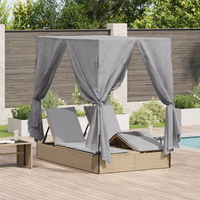 lettino da sole doppio Set di 2 Beige e grigio chiaro Polyrattan