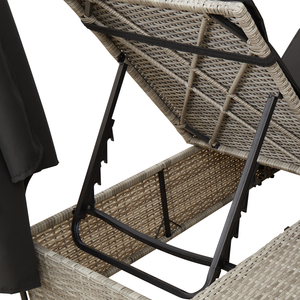 Doppio Lettino Prendisole con Tetto e Tendine Grigio Chiaro in Polyrattan