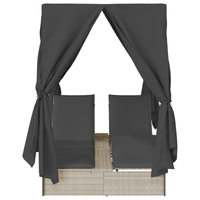 Doppio Lettino Prendisole con Tetto e Tendine Grigio Chiaro in Polyrattan