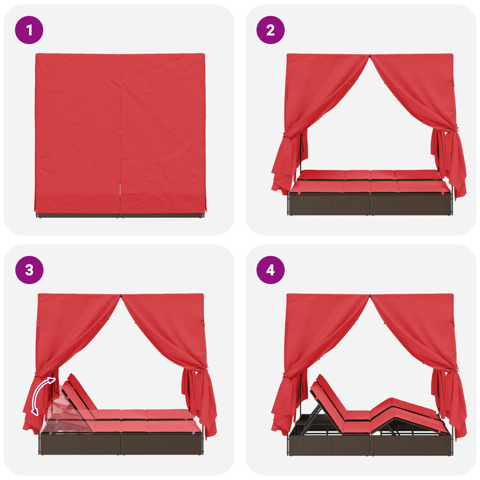 lettino da sole doppio Set di 2 Marrone e rosso Rattan e poliestere