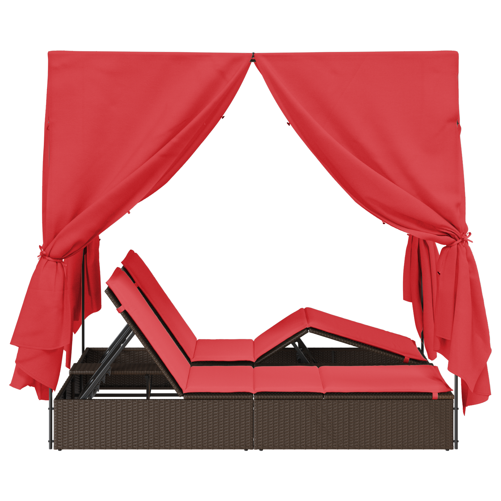 lettino da sole doppio Set di 2 Marrone e rosso Rattan e poliestere