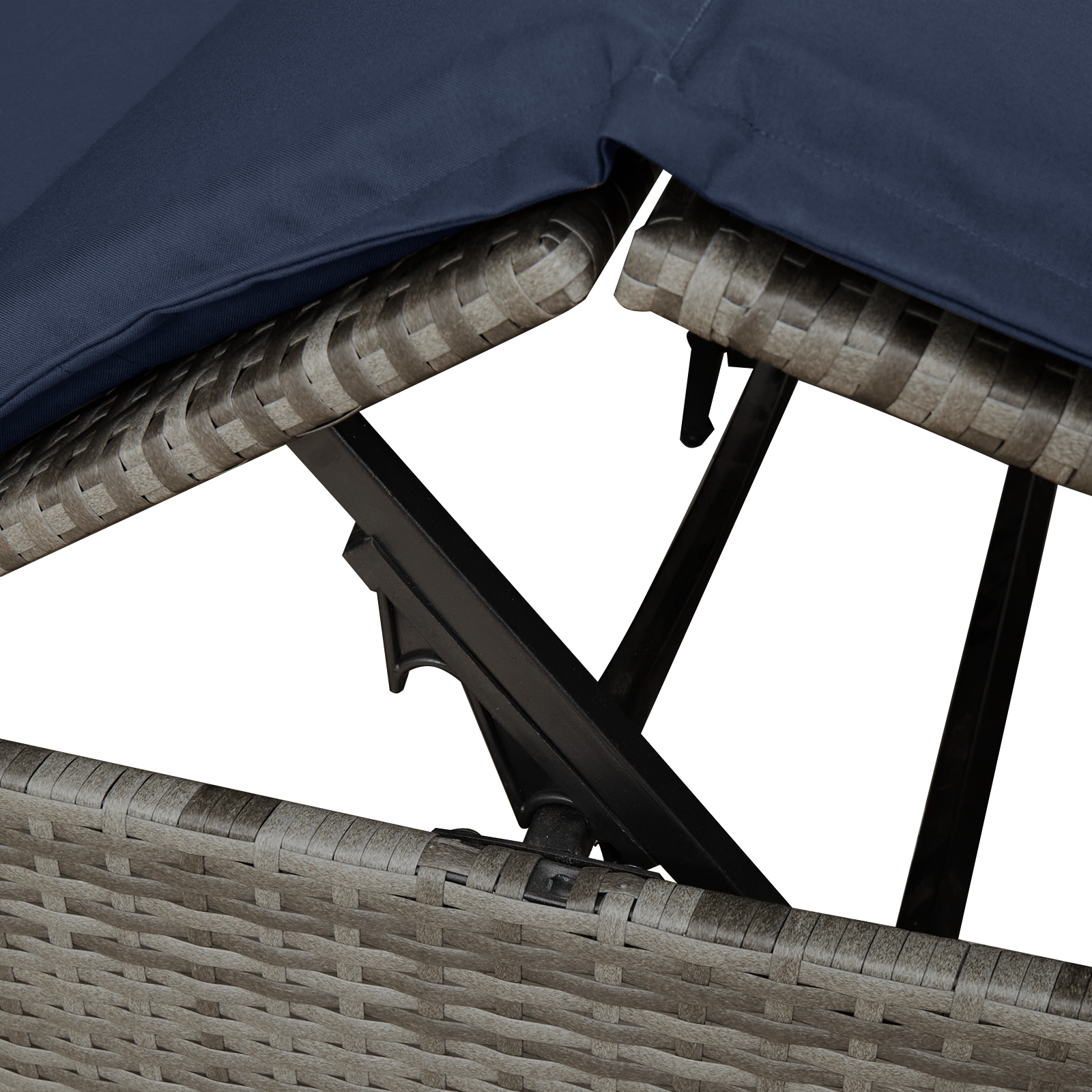 Lettino da sole doppio Set di 2 Grigio e blu navy Rattan Grande