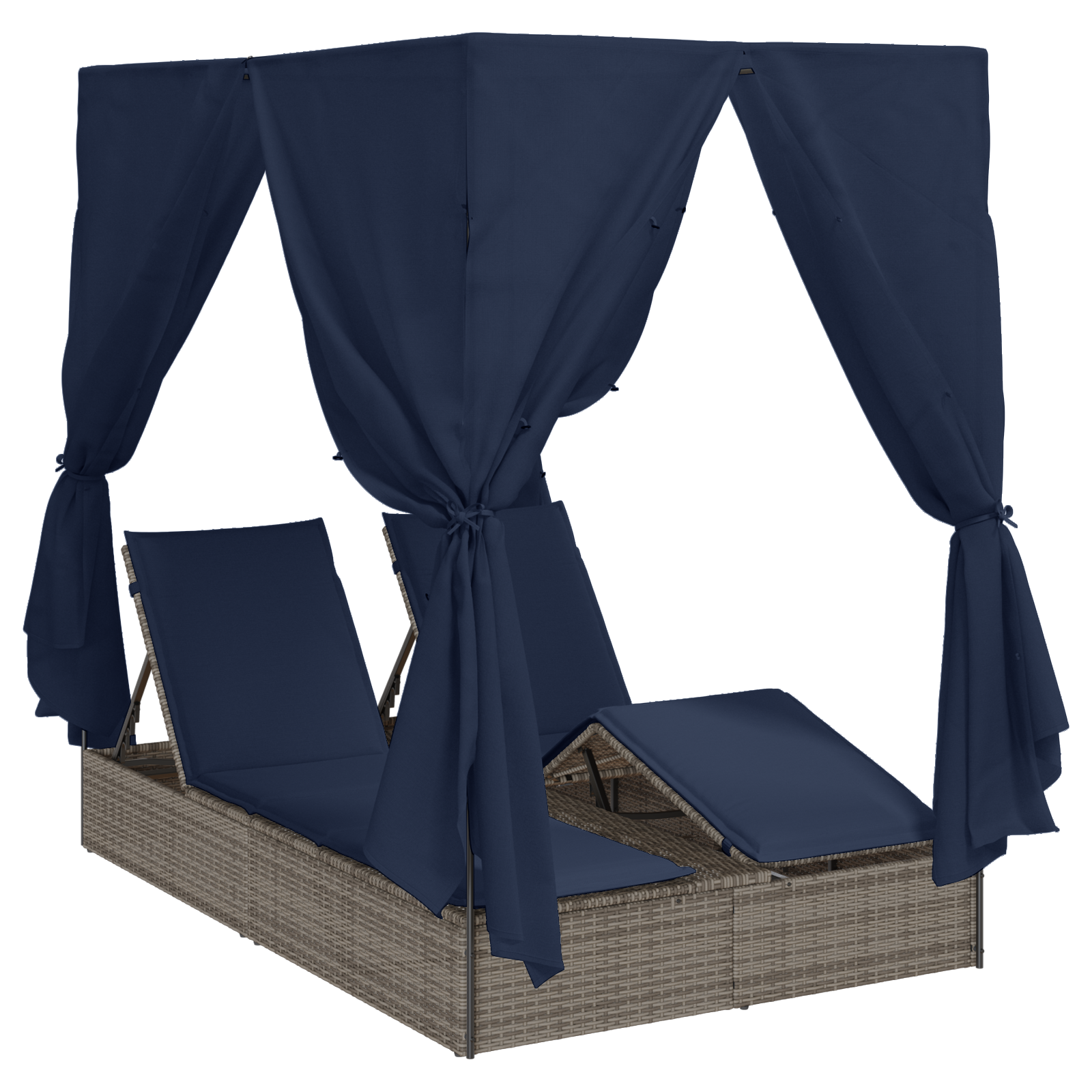 Lettino da sole doppio Set di 2 Grigio e blu navy Rattan Grande
