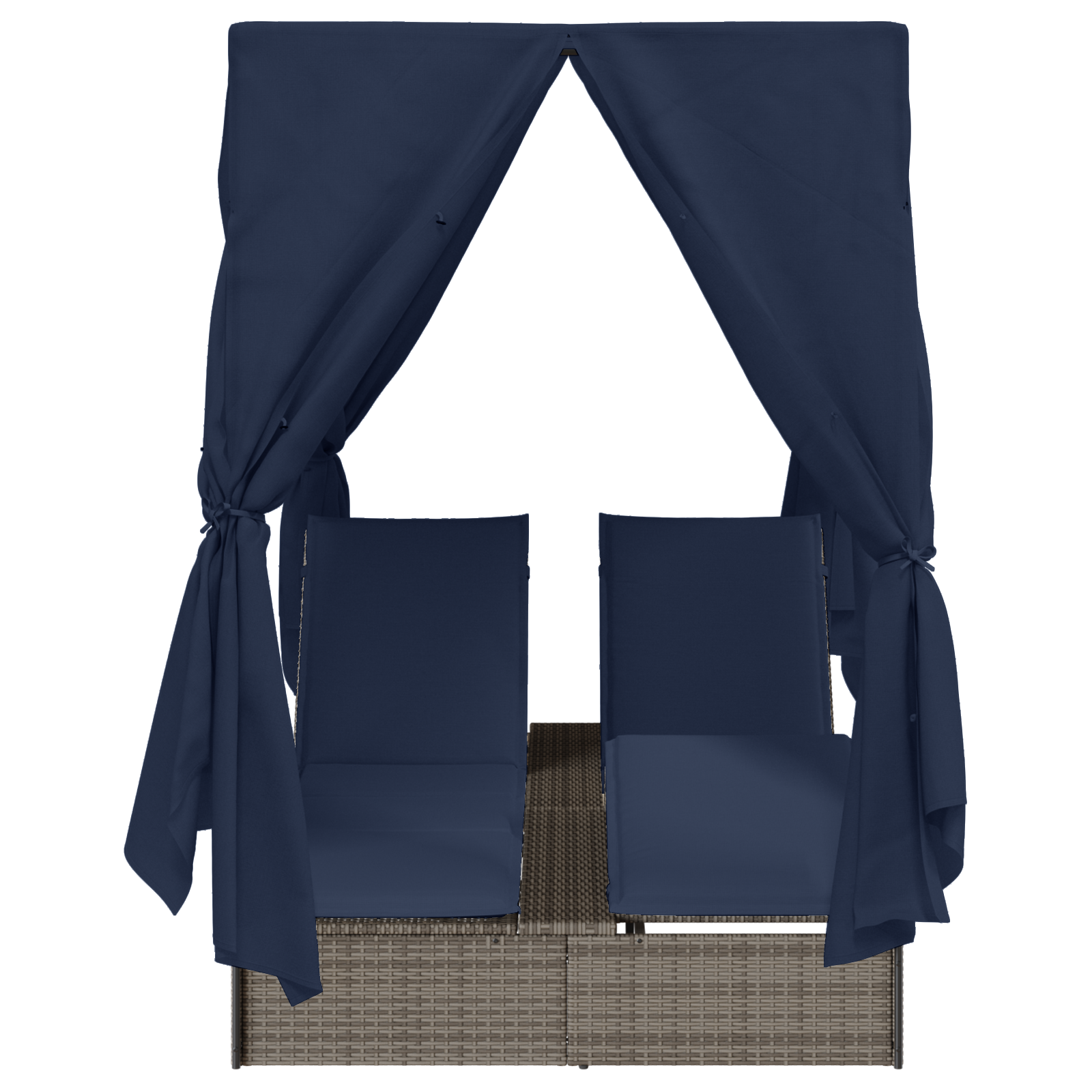 Lettino da sole doppio Set di 2 Grigio e blu navy Rattan Grande