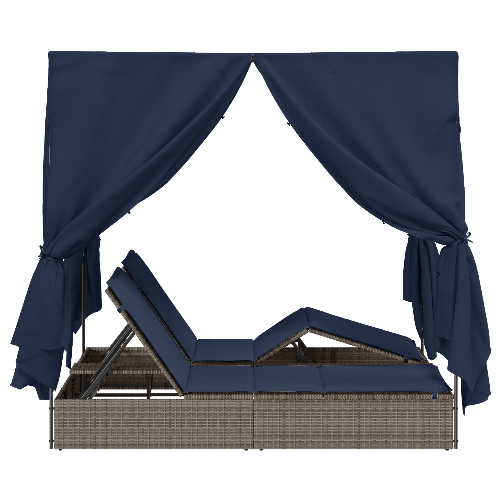 Lettino da sole doppio Set di 2 Grigio e blu navy Rattan Grande