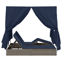Lettino da sole doppio Set di 2 Grigio e blu navy Rattan Grande