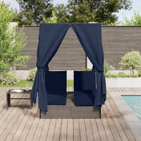 Lettino da sole doppio Set di 2 Grigio e blu navy Rattan Grande