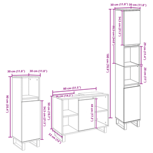 Set Mobili Bagno  3 pezzi Rovere Nero Legno Ingegnerizzato