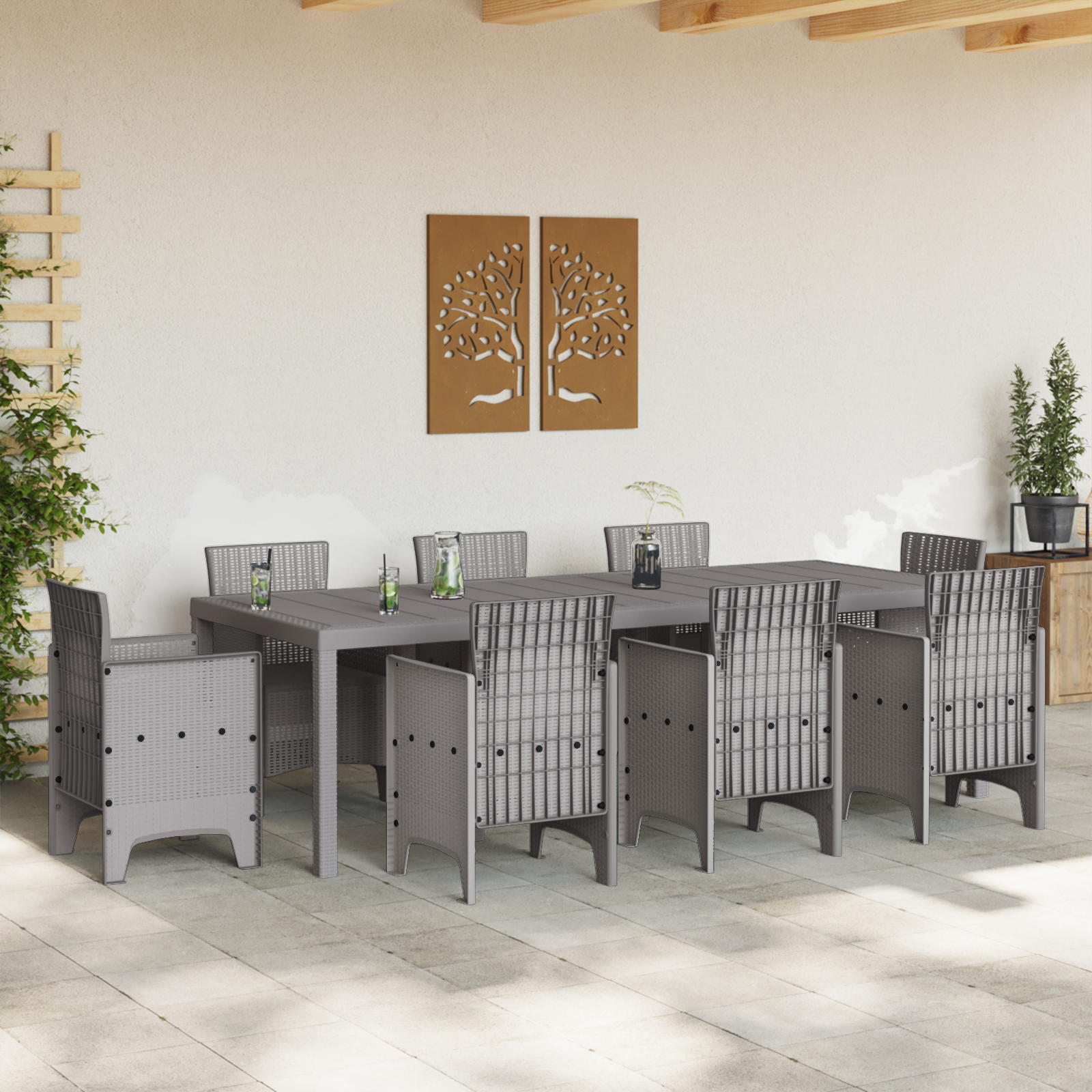 Tavolo da Giardino Grigio Chiaro 250x100x73 cm Polyrattan