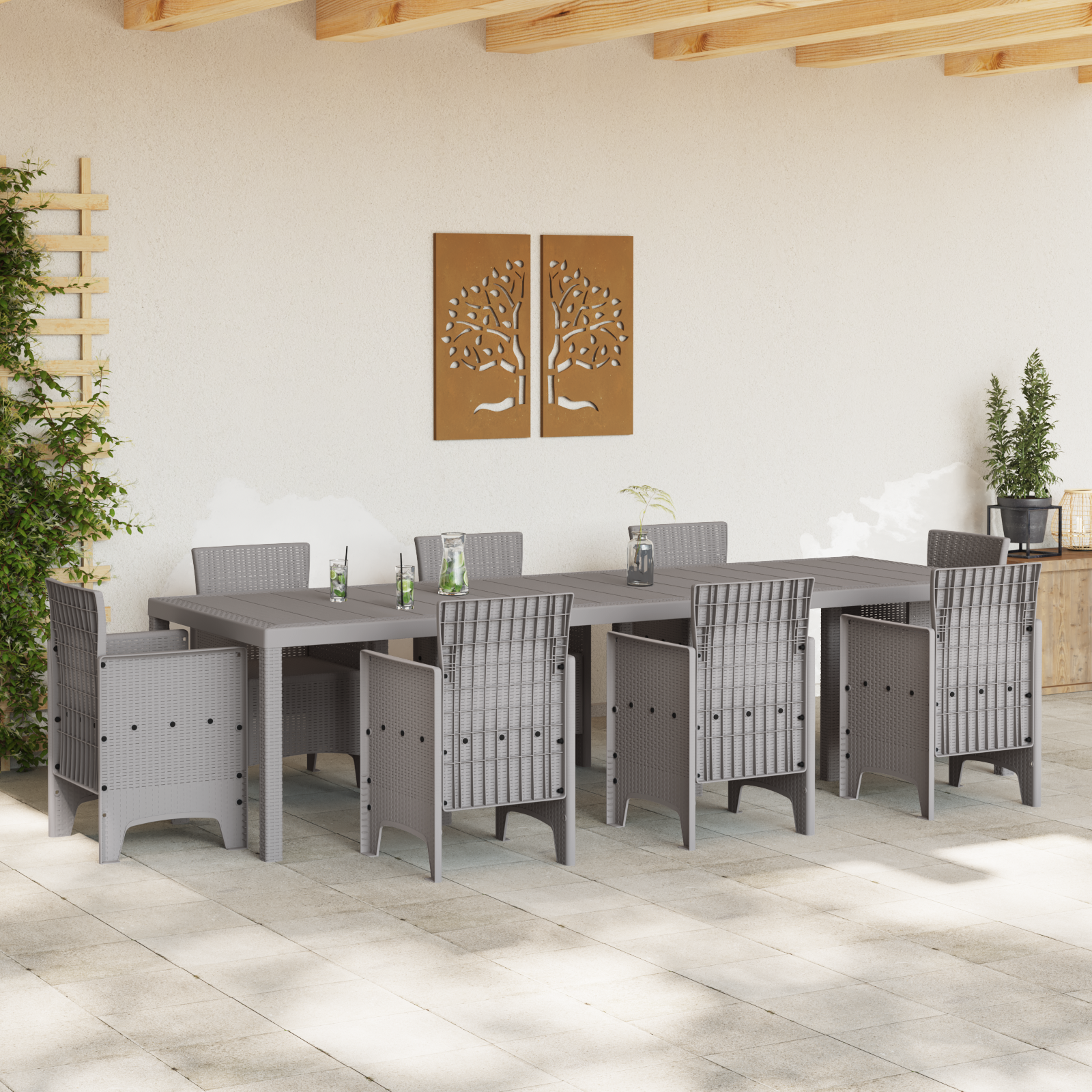 Tavolo da Giardino Grigio Chiaro 300x100x73 cm Poly Rattan