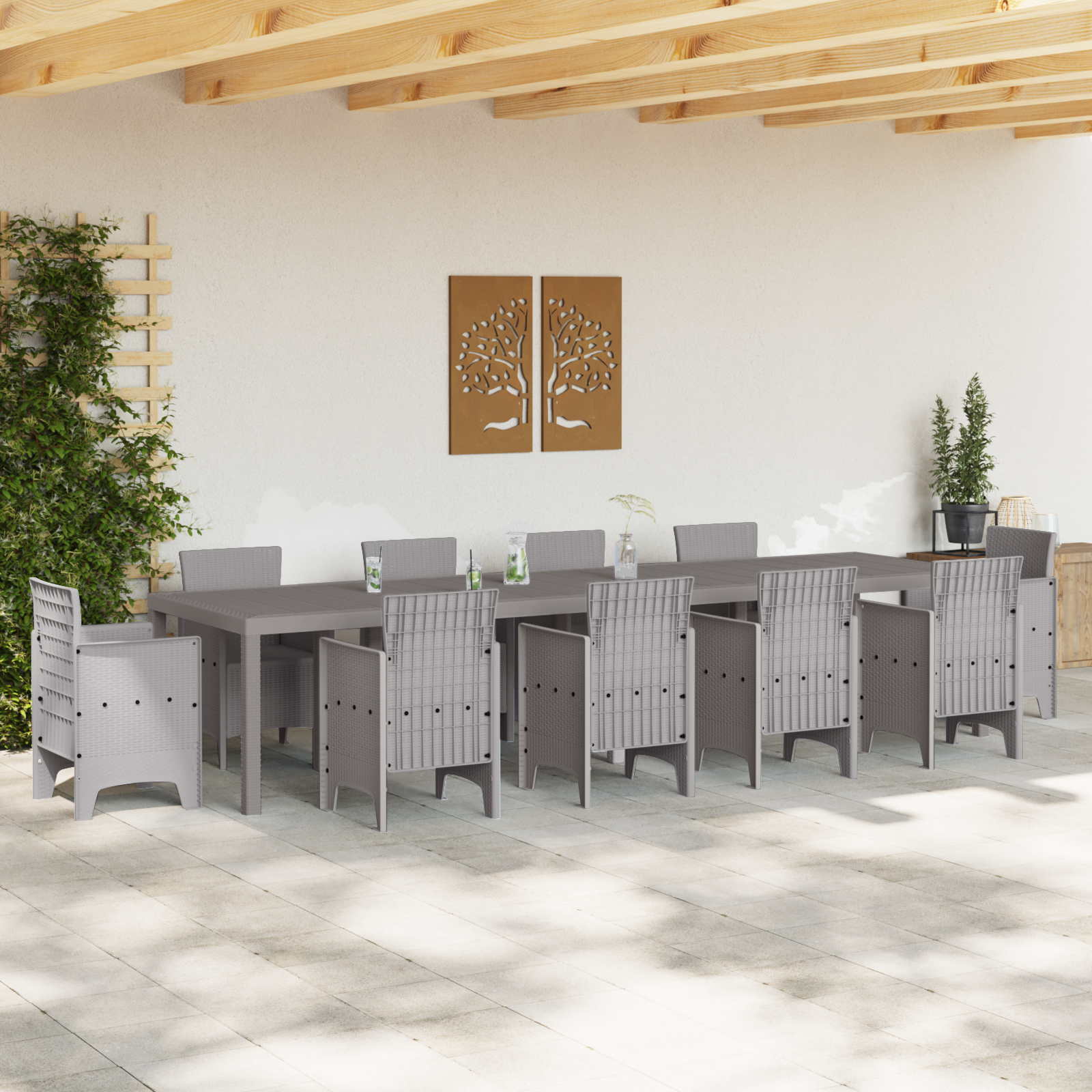 Tavolo da Giardino  Grigio Chiaro 350x100x73 cm Poly Rattan