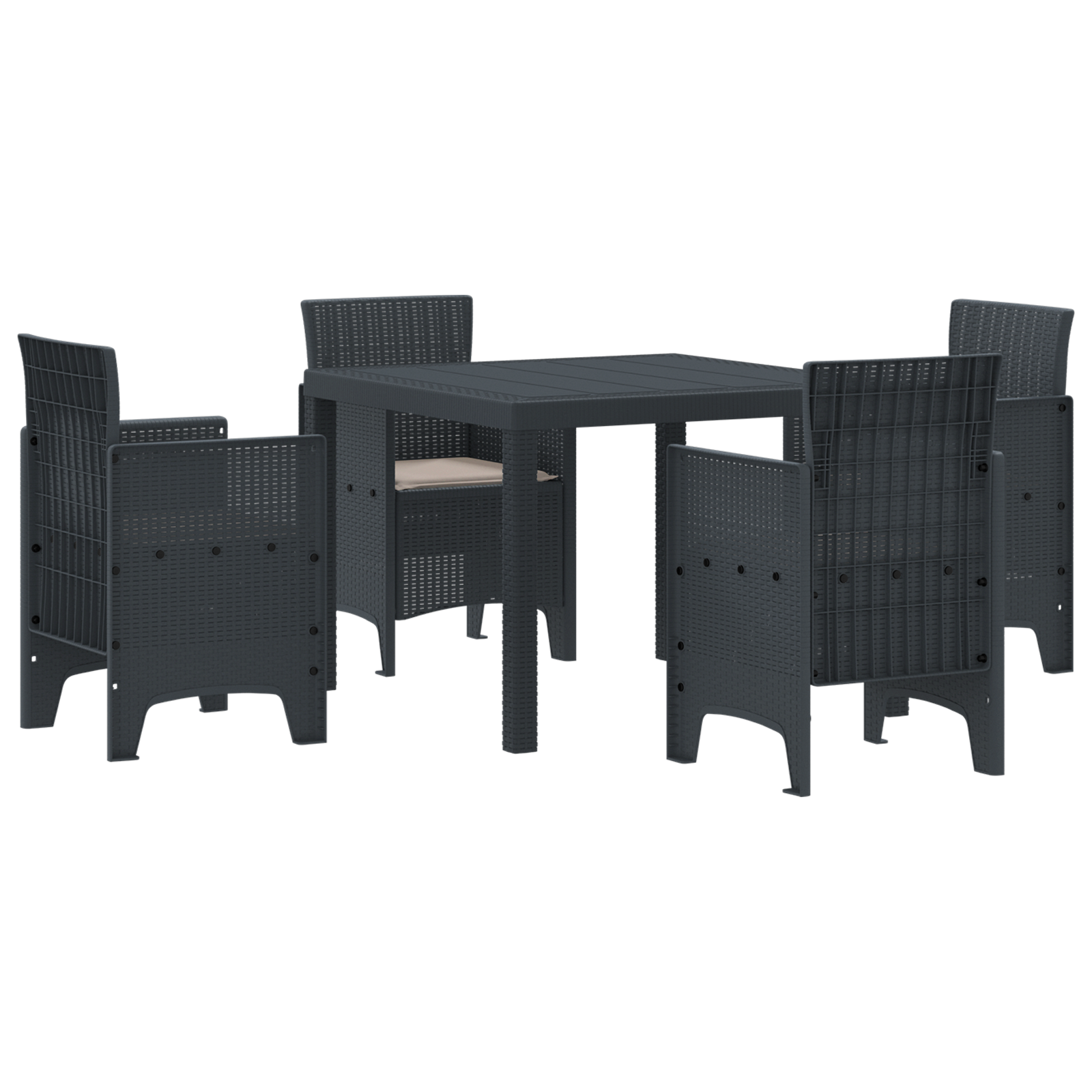 Set pranzo giardino 5 pezzi con cuscini Antracite Polirattan