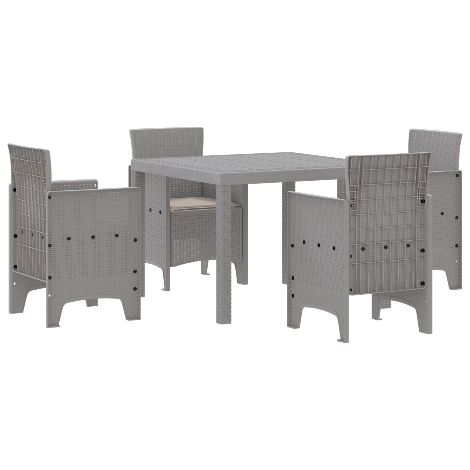 Set da pranzo da giardino 5 pezzi con cuscini grigio chiaro in rattan sintetico
