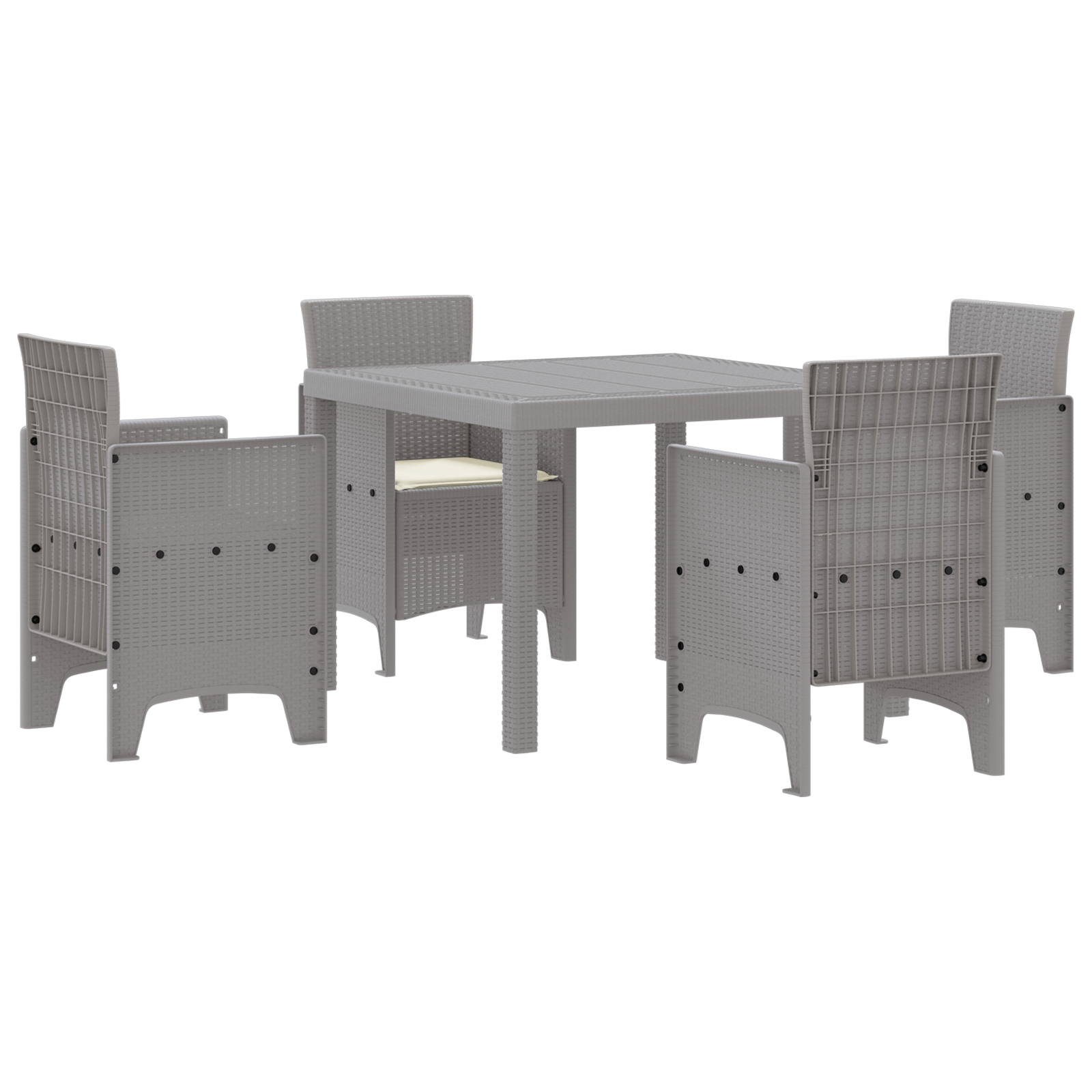 Set da pranzo da giardino 5 pezzi con cuscini grigio chiaro in polirattan