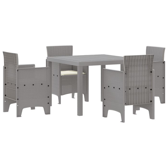 Set da pranzo da giardino 5 pezzi con cuscini grigio chiaro in polirattan