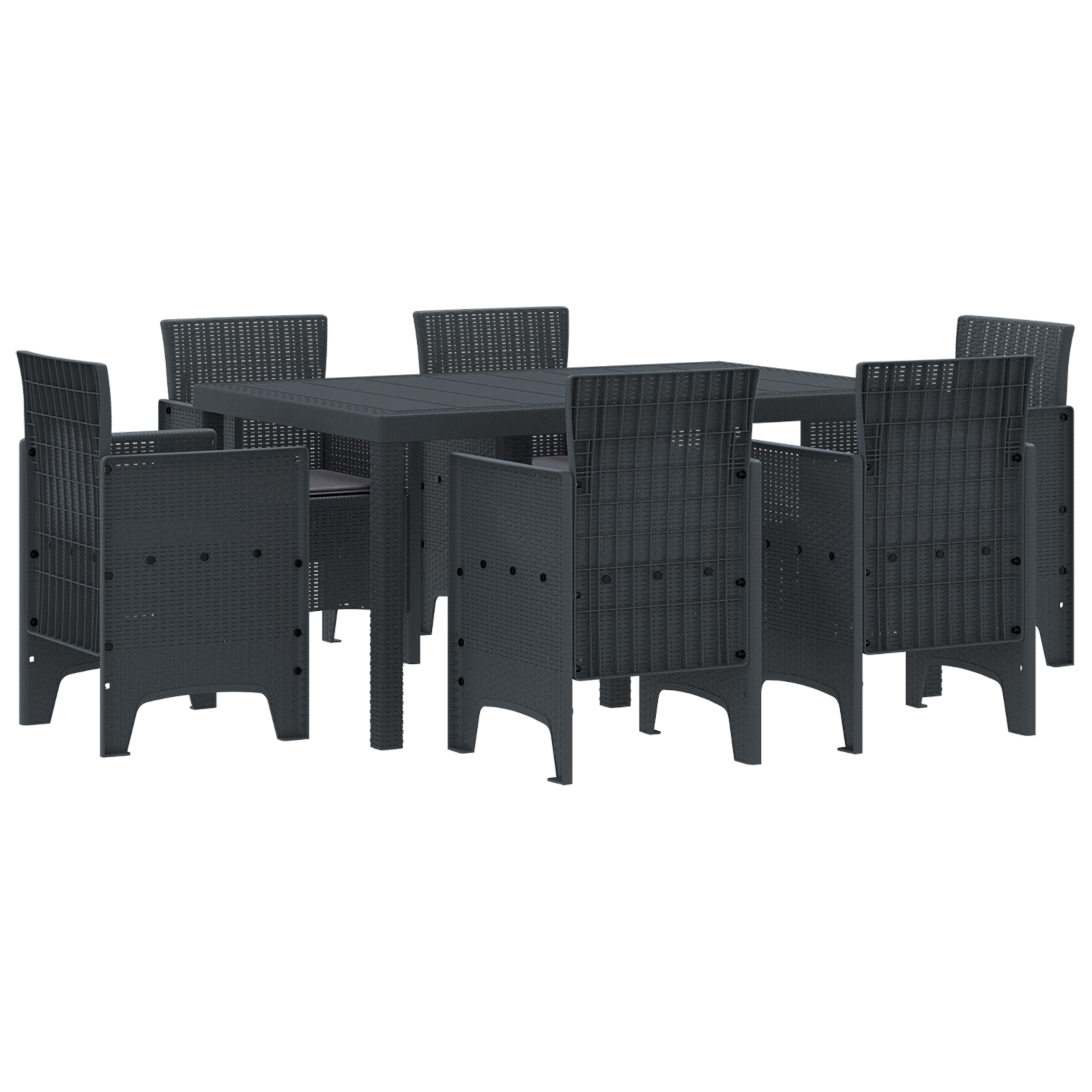 Set Pranzo Giardino 7 Pezzi con Cuscini Polyrattan Anthracite
