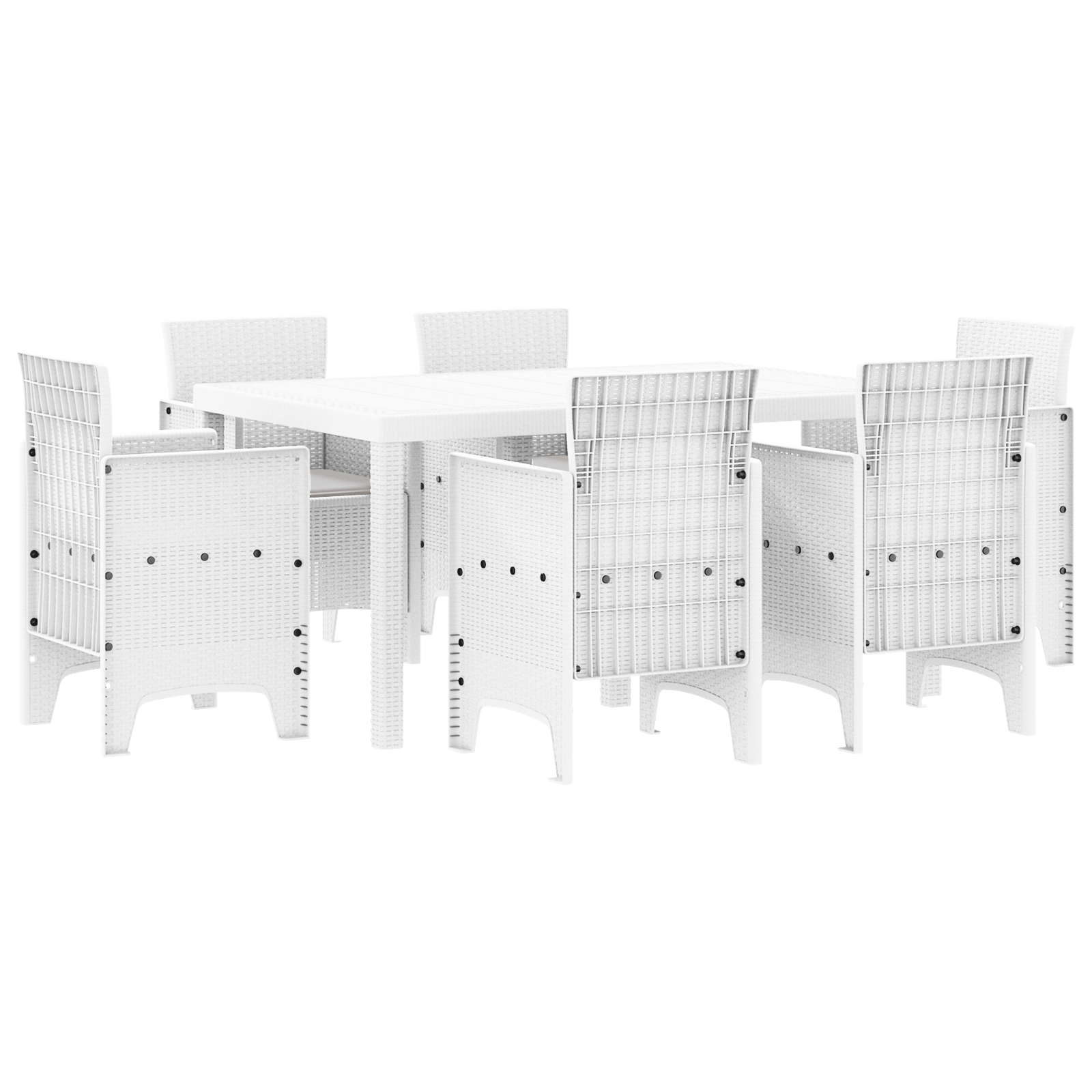 Set da Pranzo da Giardino 7 Pezzi con Cuscini Bianco Rattan Sintetico