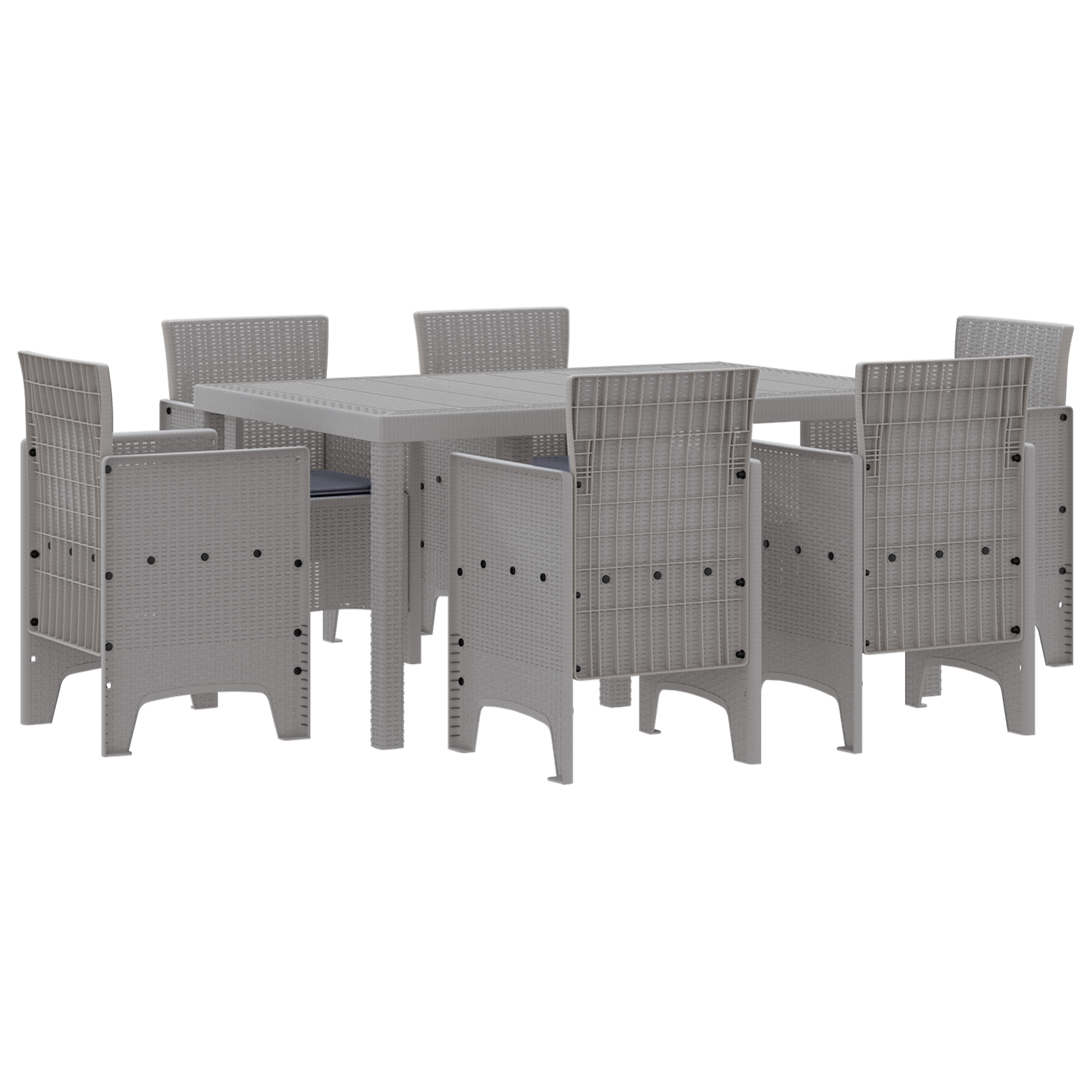 Set da Pranzo da Giardino 7 Pezzi con Cuscini Grigio Chiaro Rattan in Polipropilene