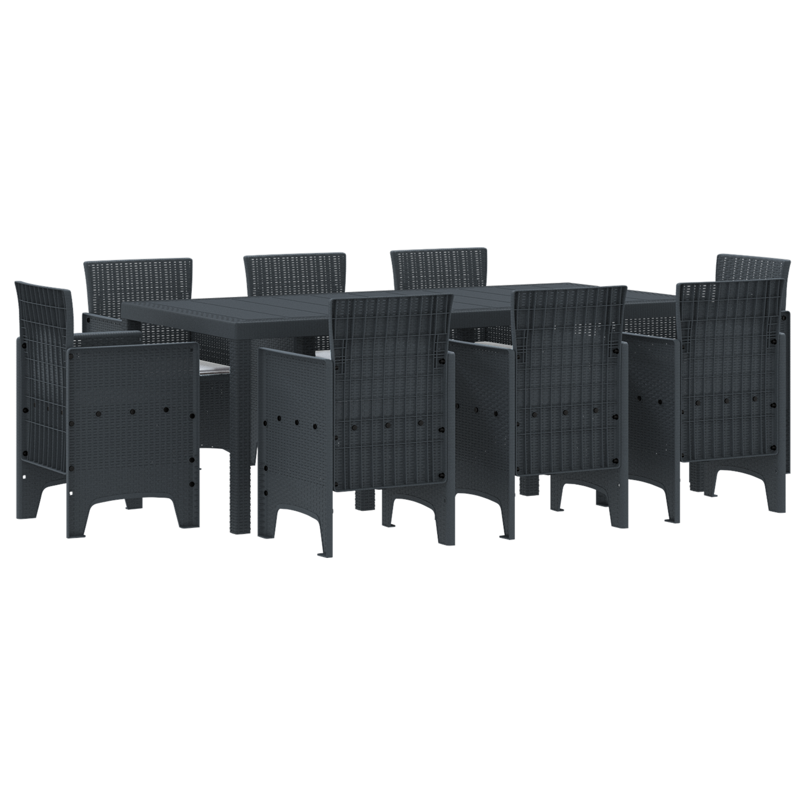 Set da Pranzo per Giardino 9 Pezzi con Cuscini Anthracite in Rattan Sintetico
