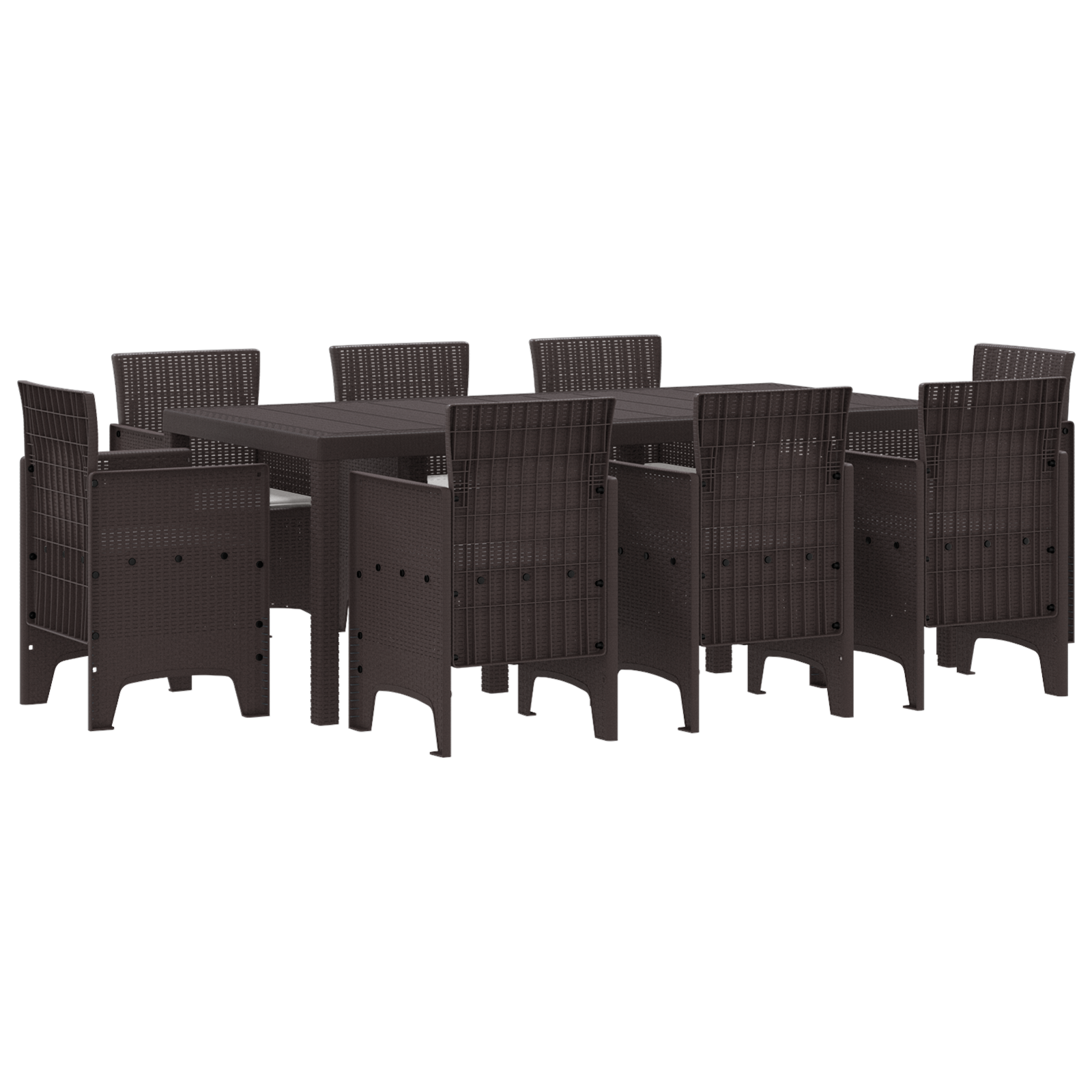 Set da pranzo da giardino 9 pezzi con cuscini in rattan poliestere marrone