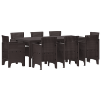 Set da pranzo da giardino 9 pezzi con cuscini in rattan poliestere marrone