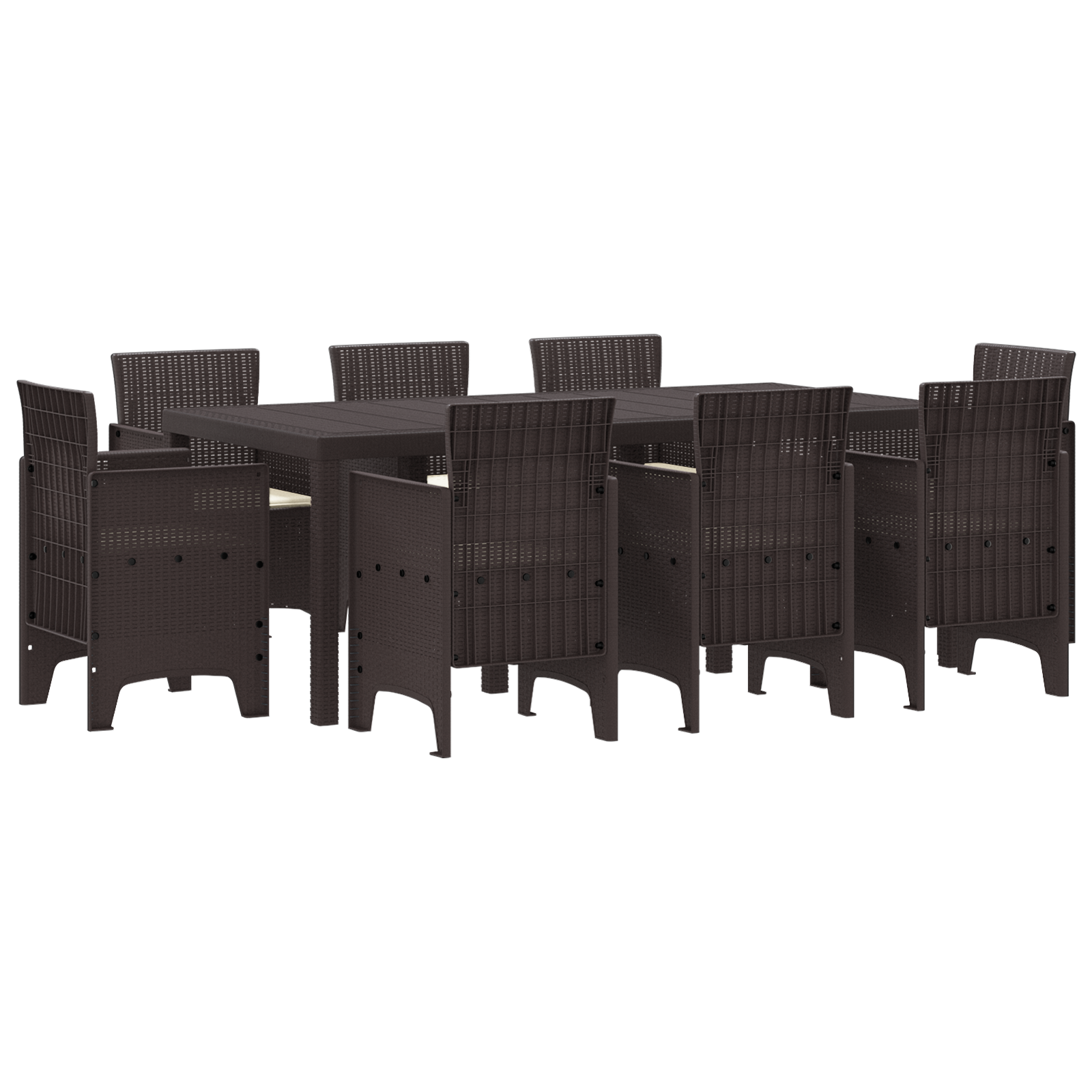 Set Pranzo Giardino 9 Pezzi con Cuscini Marrone Polyrattan
