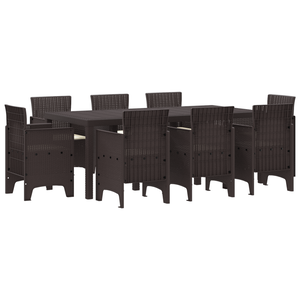 Set Pranzo Giardino 9 Pezzi con Cuscini Marrone Polyrattan