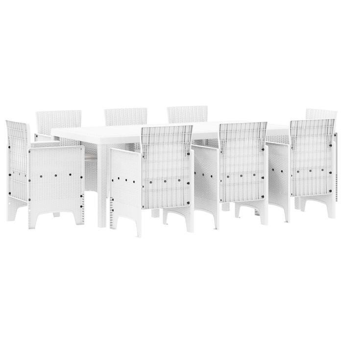 Set da Pranzo Giardino 9 Pezzi con Cuscini Bianco Polyrattan