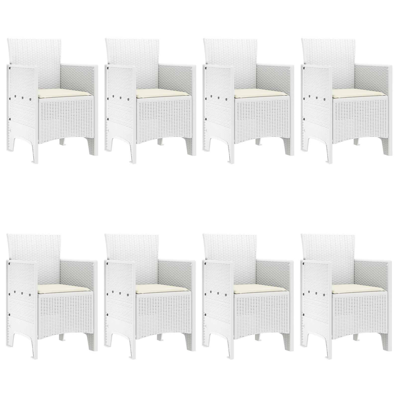 Set da pranzo da giardino 9 pezzi con cuscini bianchi in polyrattan