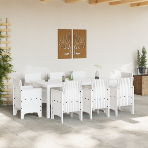 Set da pranzo da giardino 9 pezzi con cuscini bianchi in polyrattan