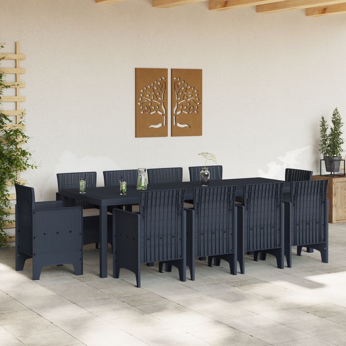 Set Pranzo Giardino 11 Pezzi con Cuscini Antracite Polyrattan