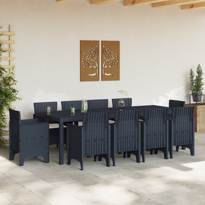 Set da Pranzo per Giardino 11 Pezzi con Cuscini Antracite Polyrattan