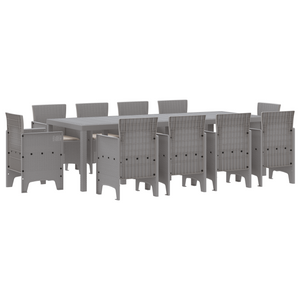 Set da Pranzo per Giardino 11 Pezzi con Cuscini Rattan Sintetico Grigio Chiaro