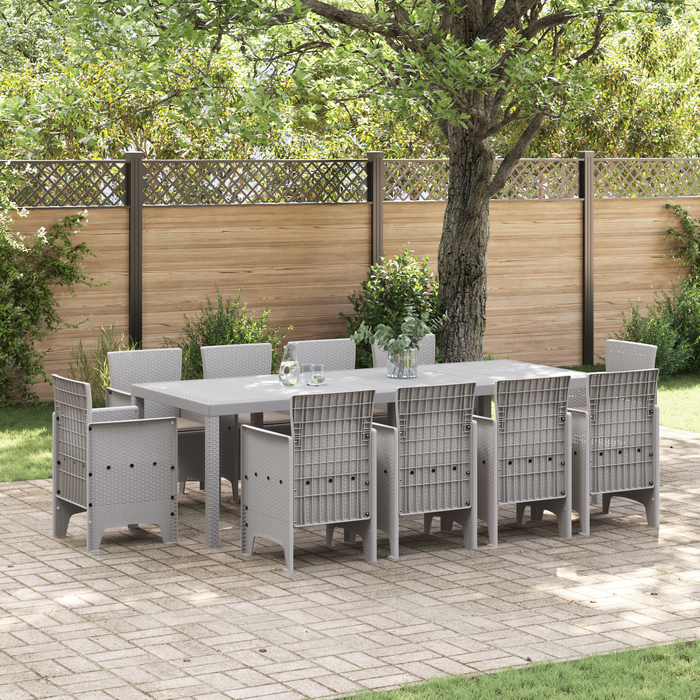 Set da Pranzo per Giardino 11 Pezzi con Cuscini Rattan Sintetico Grigio Chiaro
