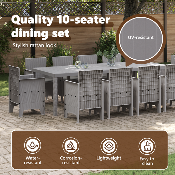 Set da Pranzo da Giardino da 11 Pezzi con Cuscini Grigio Chiaro Polyrattan