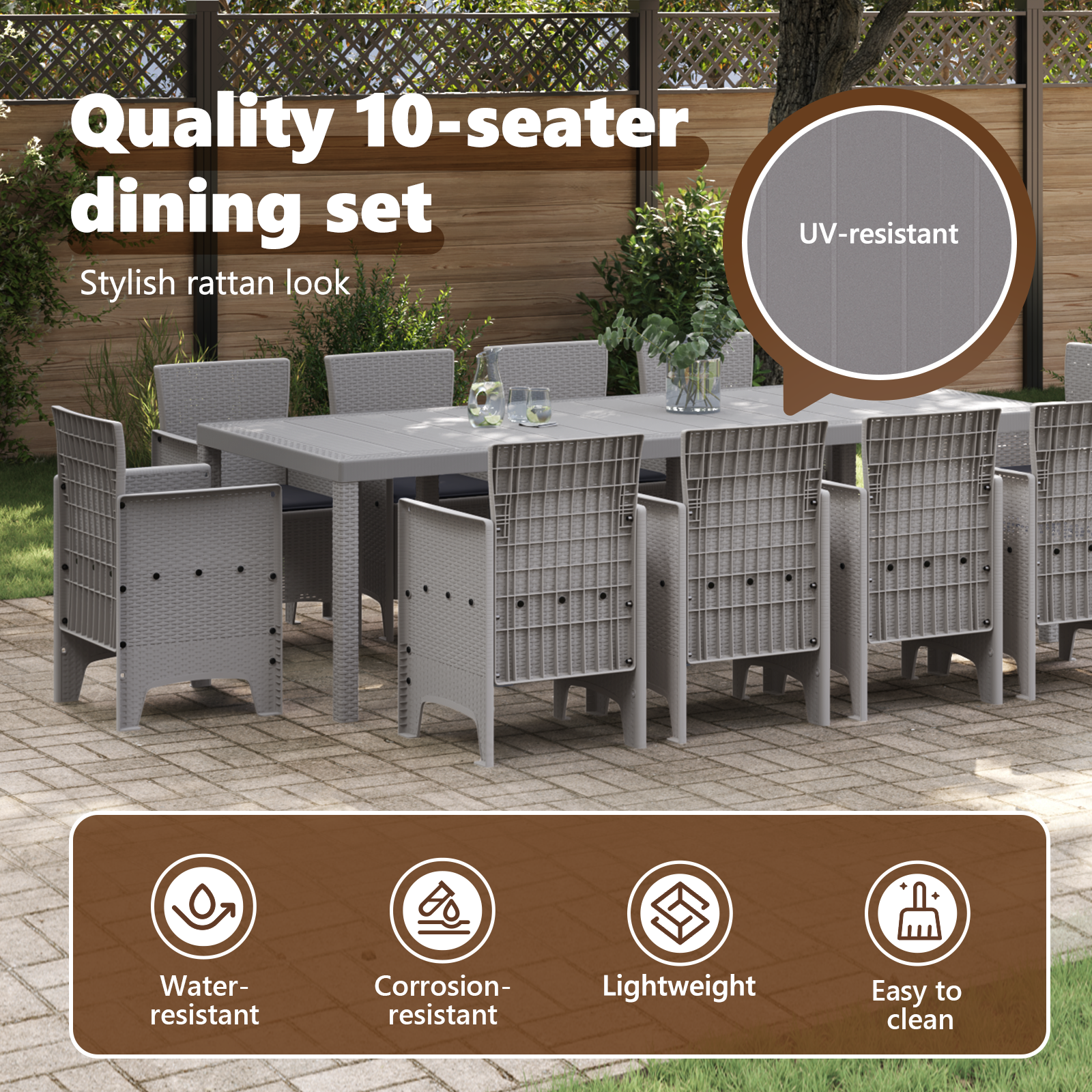 Set da Pranzo da Giardino 11 Pezzi con Cuscini Grigio Chiaro Polyrattan