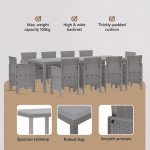 Set da Pranzo da Giardino 11 Pezzi con Cuscini Grigio Chiaro Polyrattan