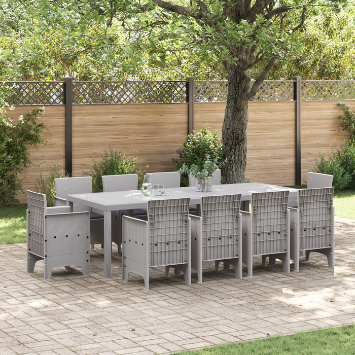 Set da Pranzo da Giardino 11 Pezzi con Cuscini Grigio Chiaro Polyrattan