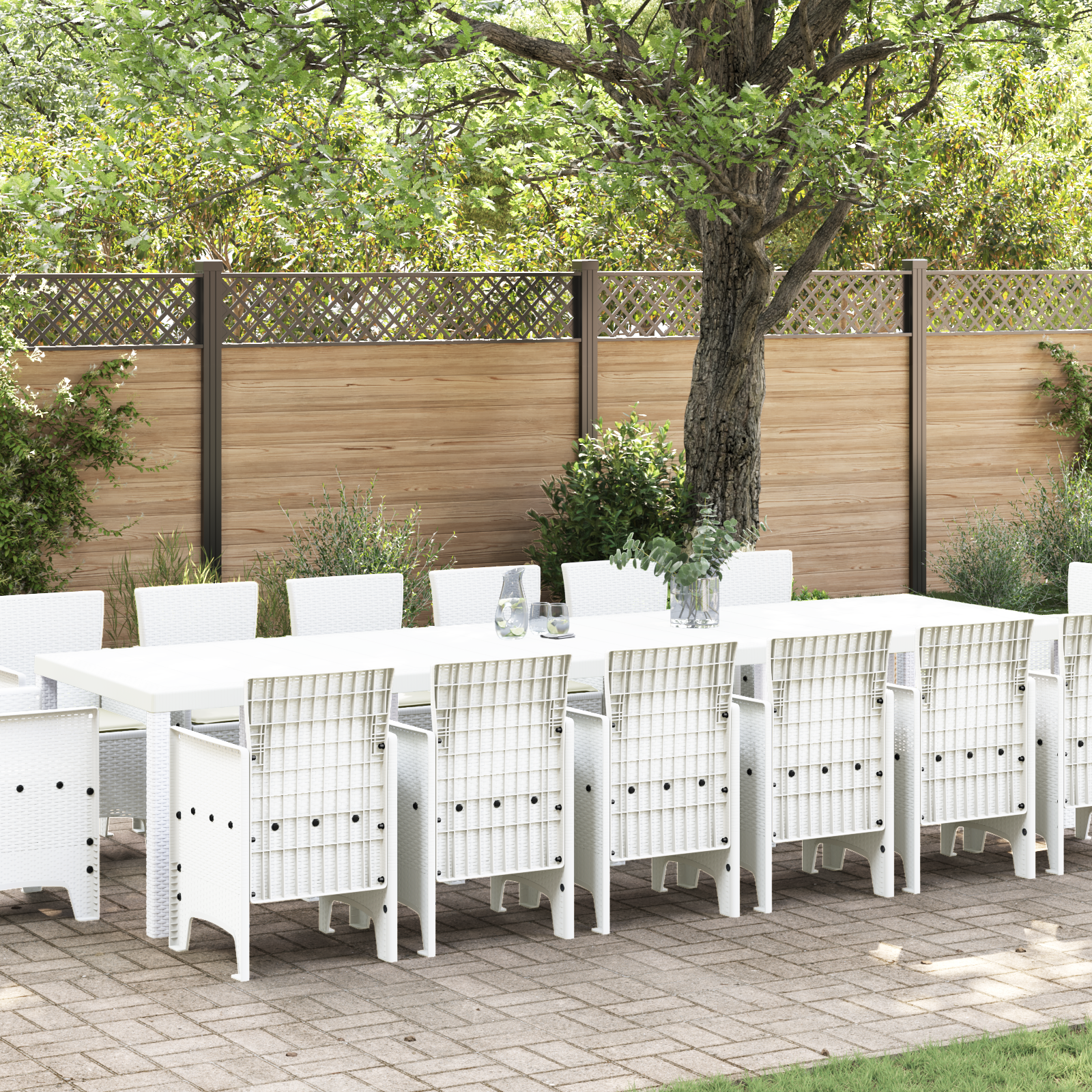 Set da Pranzo da Giardino  15 Pezzi con Cuscini Bianco Rattan Polimerico
