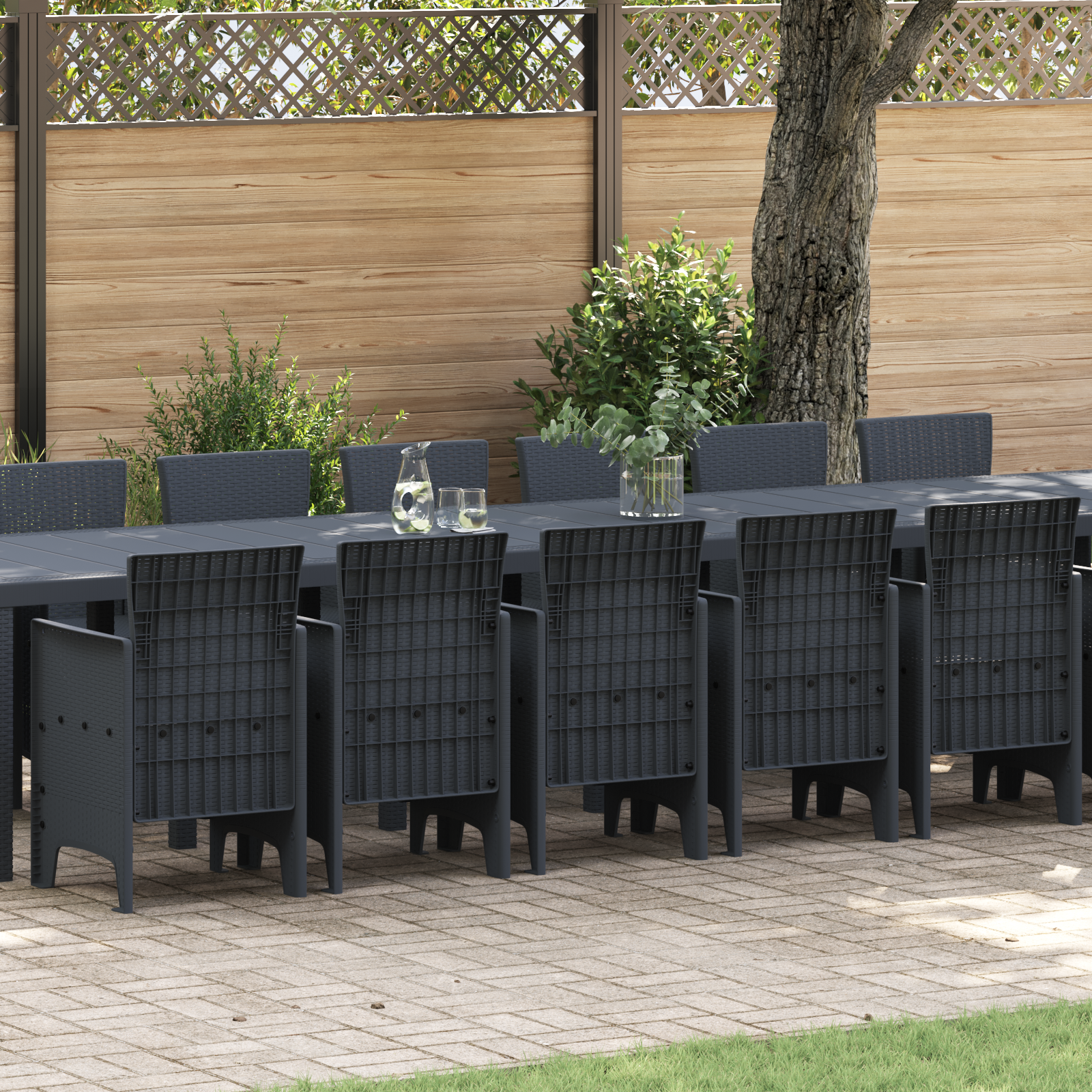 Set da Pranzo da Giardino  17 Pezzi Antracite Poly Rattan