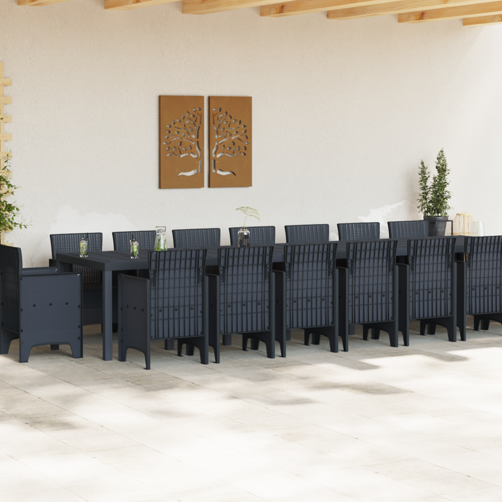 Set da Pranzo da Giardino  17 Pezzi Antracite Poly Rattan