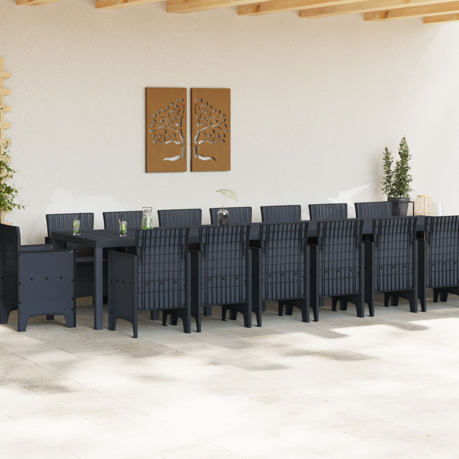 Set da Pranzo da Giardino  17 Pezzi con Cuscini Antracite Polyrattan