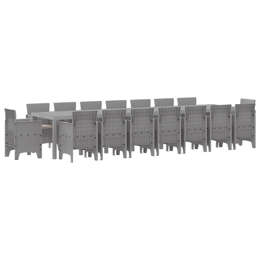 Set da pranzo da giardino  17 pezzi con cuscini Rattan polyrattan grigio chiaro
