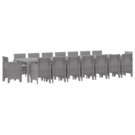 Set Pranzo Giardino  17 Pezzi con Cuscini Grigio Chiaro Polyrattan