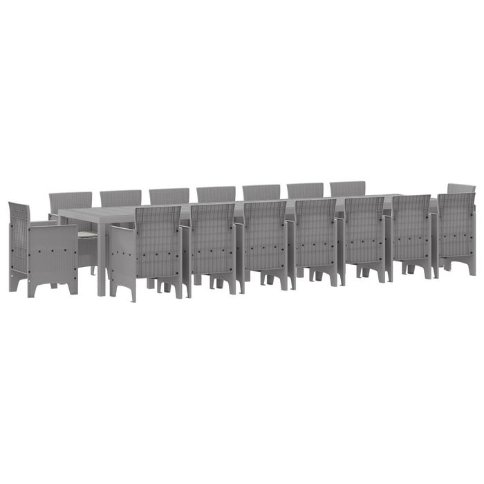 Set Pranzo Giardino  17 Pezzi con Cuscini Grigio Chiaro Polyrattan